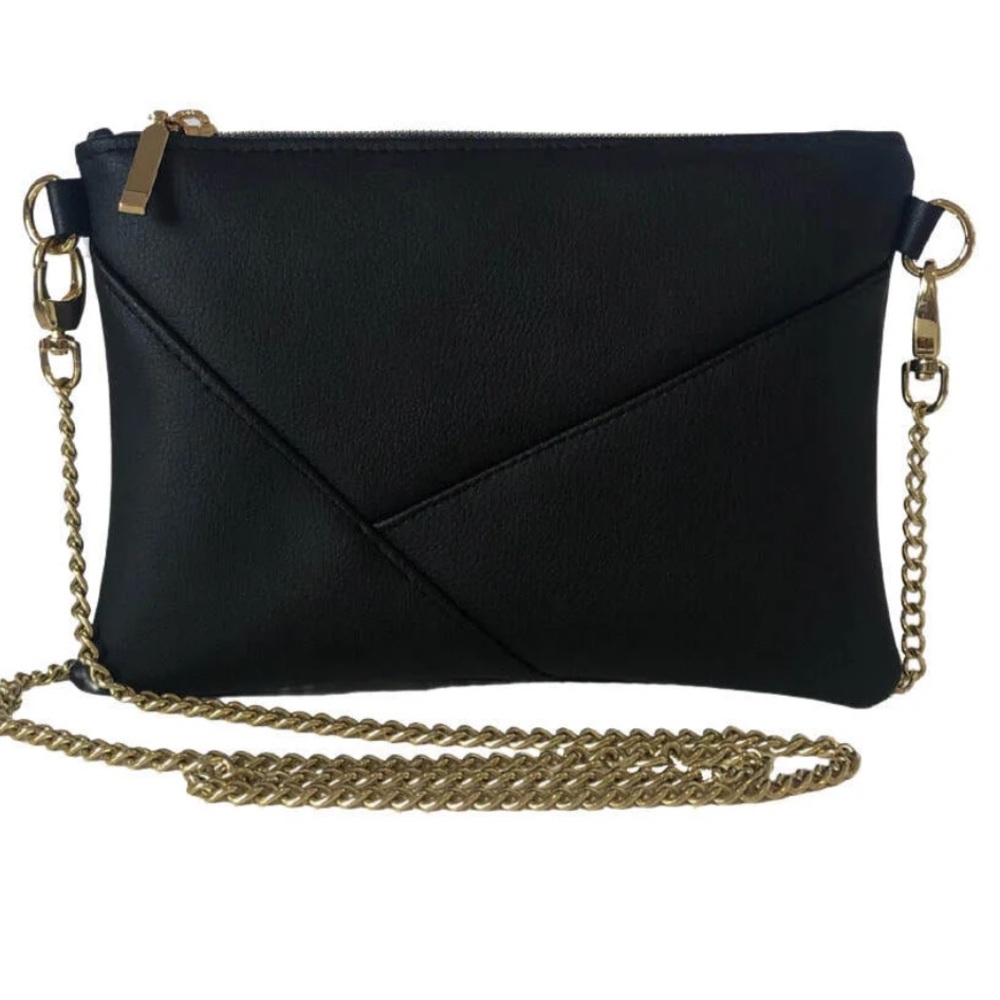 ONYX + ORA Black Clutch Purse with Gold Chain VEGAN CACTUS LEATHER